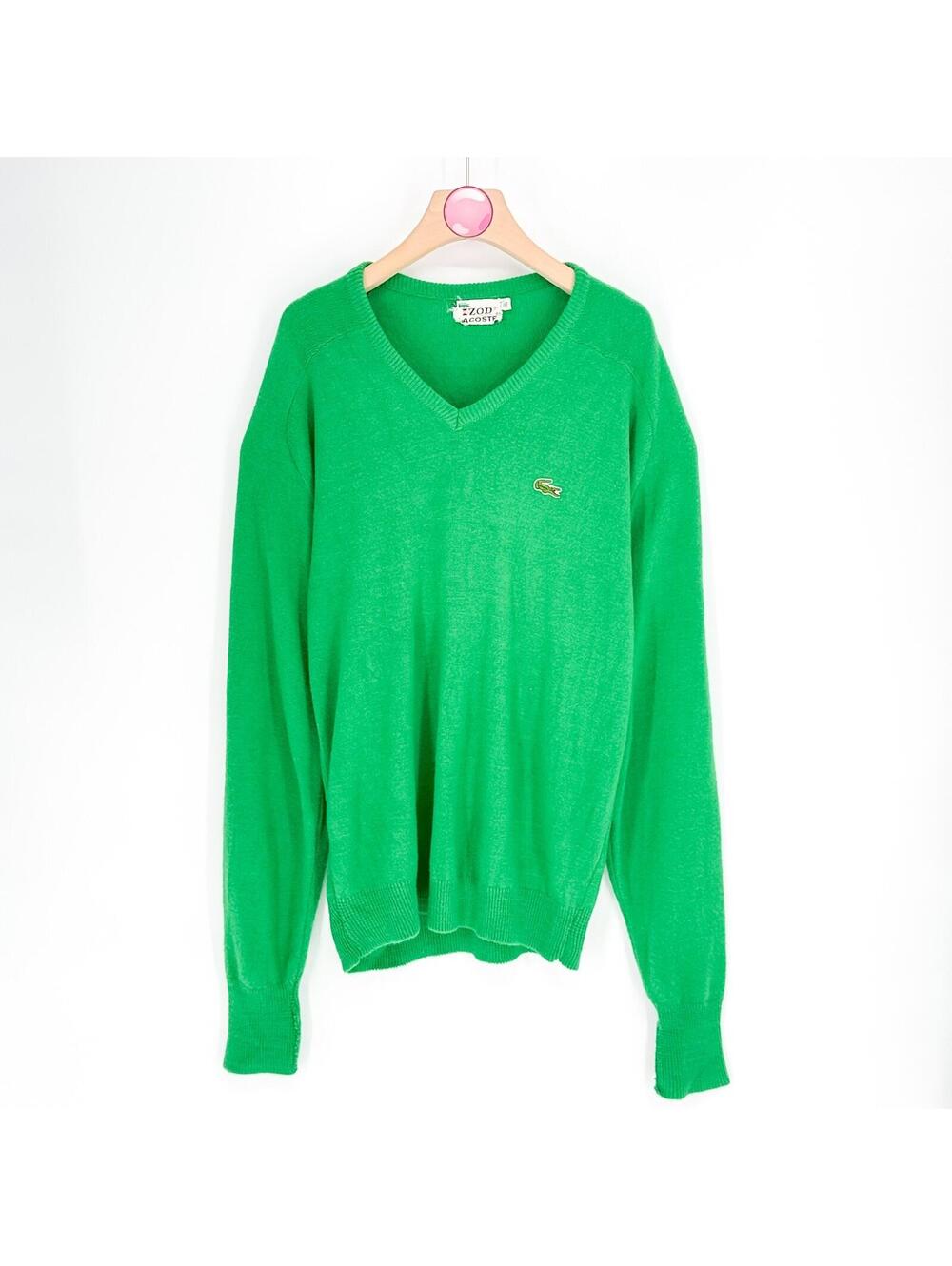 Vintage IZOD Lacoste V Neck Sweater Green Acrylic Blend Preppy Men’s XL